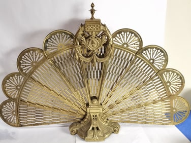 Vintage Brass Peacock Fireplace Screen
