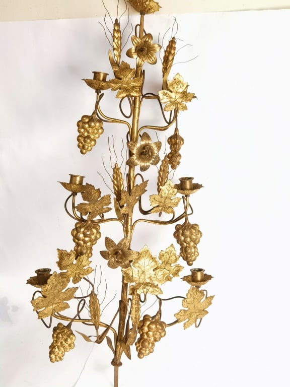 Large Vintage French Brass Grapes Wall Sconce (1 of 4)