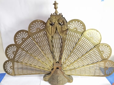 Vintage Brass Peacock Fireplace Screen