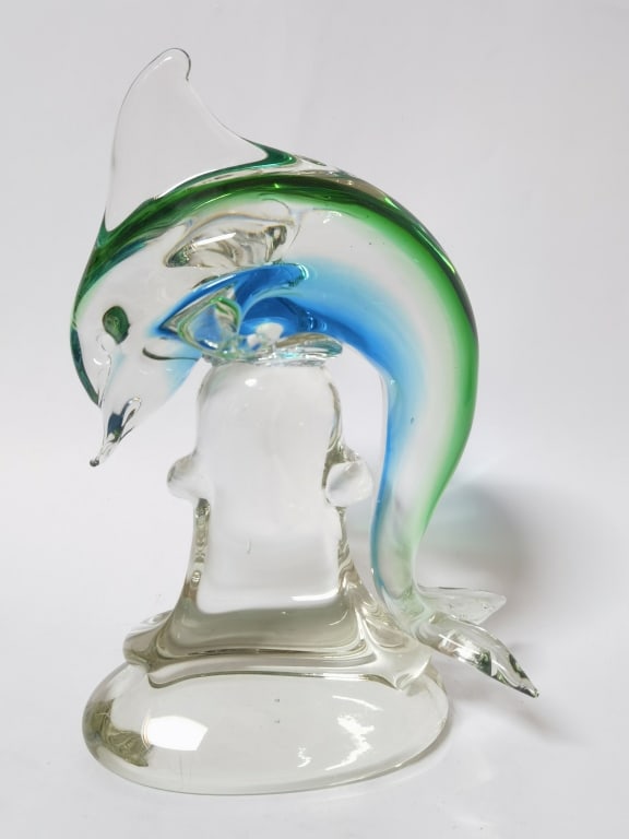 Large Vintage Murano Italy Blue/Green Glass Dolphi (1 of 4)