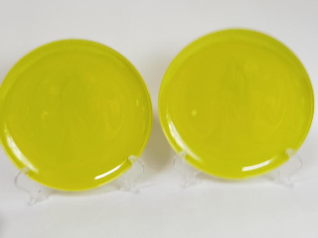 Pr. of Large Vintage ARC France Yellow Glass Plate: Pr. of Large Vintage ARC France Yellow Glass Plate, 1.75in by 6.5in