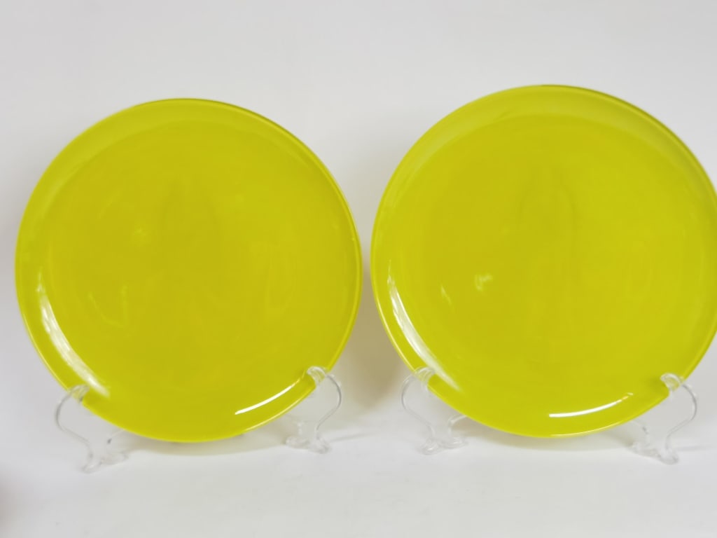 Pr. of Large Vintage ARC France Yellow Glass Plate: Pr. of Large Vintage ARC France Yellow Glass Plates, 10in