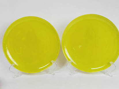 Pr. of Large Vintage ARC France Yellow Glass Plate: Pr. of Large Vintage ARC France Yellow Glass Plates, 10in