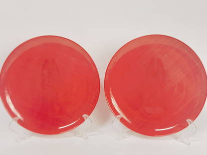 Pr. of Large Vintage ARC France Red Glass Plates: Pr. of Large Vintage ARC France Red Glass Plates, 10in