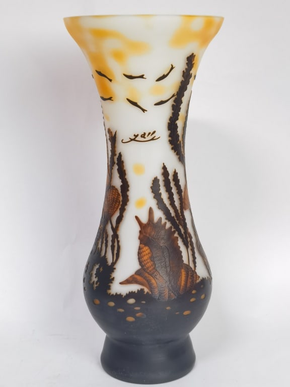 Vintage "Galle" Style Art Glass Vase: Vintage "Galle" Style Art Glass Vase, 15in