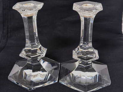 Pr. of Vintage Val. St. Lambert Crystal Candlestic: Pr. of Vintage Val. St. Lambert Crystal Candlesticks, 6.75in