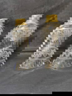 Pr. of Etched Glass Lamp Shades: Pr. of Etched Glass Lamp Shades, 8.5in by 4.5in