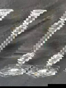 Pr. of Val. St. Lambert Crystal Candlesticks: Pr. of Val. St. Lambert Crystal Candlesticks, 9.5in