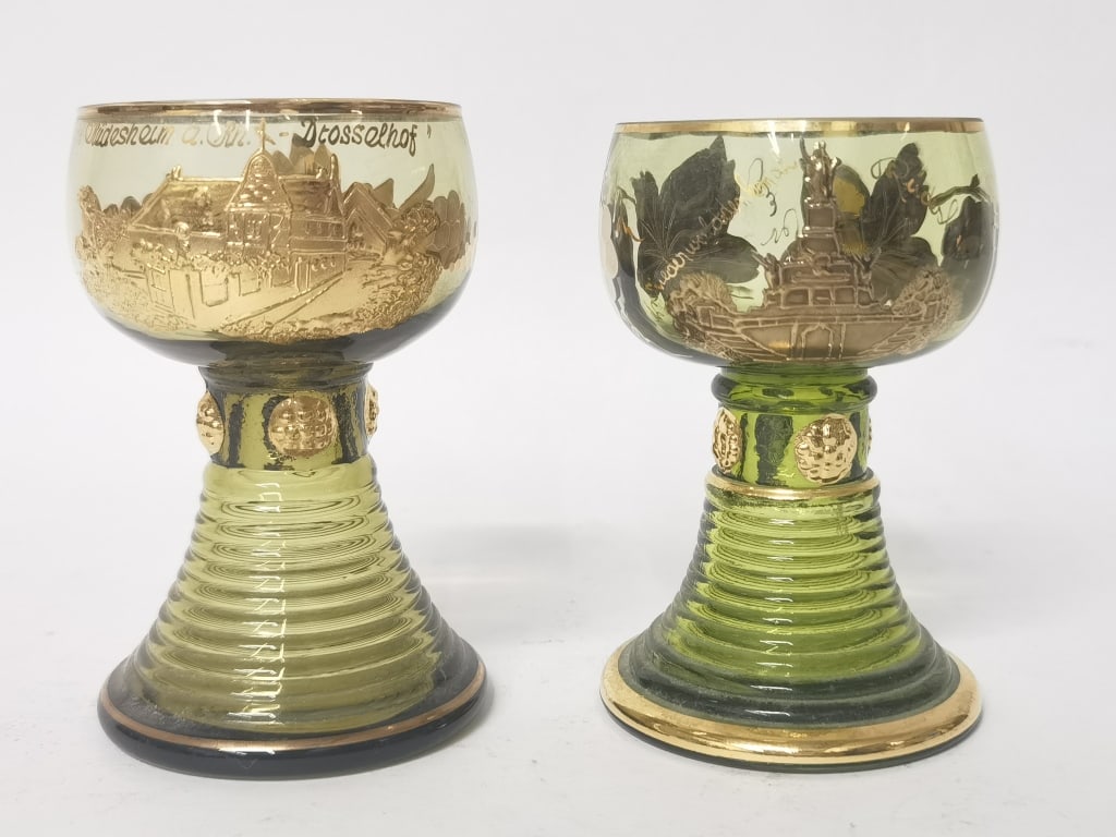 Pr. of German Roemer Souvenir Wine Glasses: Pr. of German Roemer Souvenir Wine Glasses, 4.75in