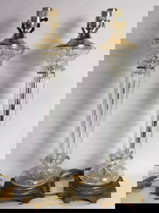 Pr. of Vintage Hungary Crystal Column Table Lamps: Pr. of Vintage Hungary Crystal Column Table Lamps, 24in