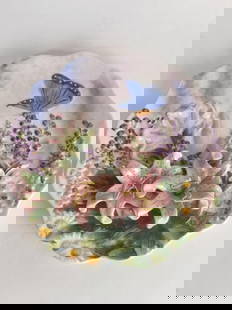 3D Flowers and Butterfly Hand Painted Plate: 3D Flowers and Butterfly Hand Painted Plate, 8in
