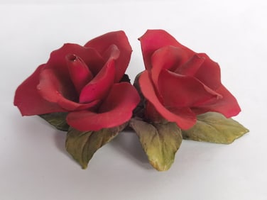 Vintage E&R Italy Porcelain Red Flower Figurine
