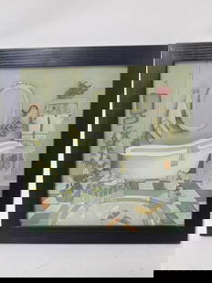 Vintage Bathroom Glass Art: Vintage Bathroom Glass Art, 12.75in by 12.75in