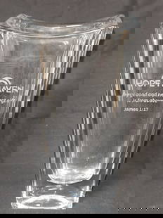 Crystalite Bohemian Crystal Vase: Pr. of Gilt Etched Glass Lamp Shades, 10in