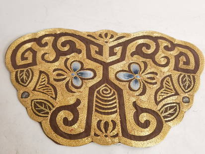 Vintage Chinese Gold Thread Embroidery: Vintage Chinese Gold Thread Embroidery, 10.5in by 7in