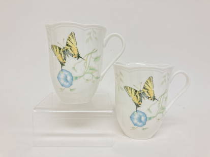 Pr. of Lenox Porcelain Butterfly Meadow Swallowtai: Pr. of Lenox Porcelain Butterfly Meadow Swallowtail Mugs, 4.25in