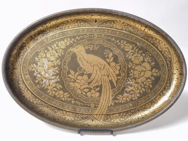 Antique Art Nouveau Brass Stitch Style Oval Tray