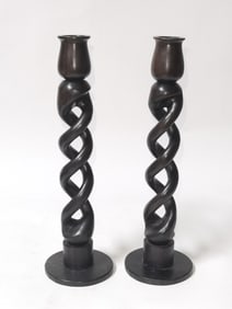 Pr. of Vintage Wood Carvved Twist Candlesticks