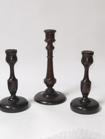 (3) Vintage Wood Carvved Candlesticks