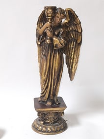 Vintage Wood Carved Angel Candlestick