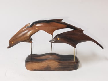 Vintage Wood Carved Dolphins