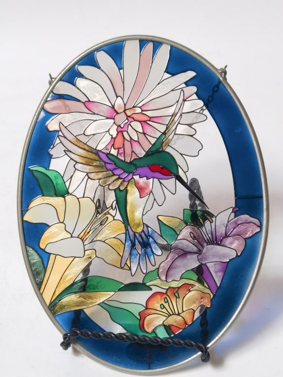 Vintage Amia Suncatchers Hummingbird/Flower Art Gl (1 of 2)