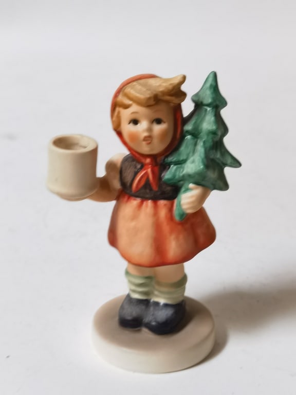 Vintage Goebel Hummel Porcelain "Girl with Fir Tre: Vintage Goebel Hummel Porcelain "Girl with Fir Tree" Figurine, 3.75in