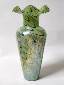 Vintage Iridescent Green and Blue Art Glass Vase