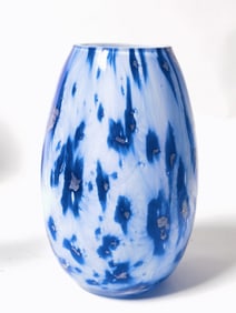 Vintage Blue and White Art Glass Vase