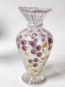 Vintage Fenton Hand Painted Floral Art Glass Vase