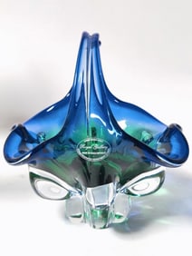 Vintage Royal Gallery Czech Sommerso Glass Basket