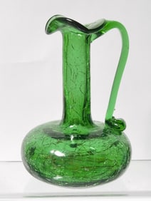 Vintage Green Crackle Art Glass Cruet