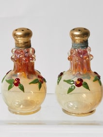 Pr. of Vintage Murano Italy Red Flower Art Glass S
