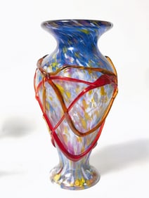Vintage Murano Italy Red Swirl Overcast Multicolor