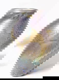 1992 Vintage Signed Iridescent Art Glass Vase: 1992 Vintage Signed Iridescent Art Glass Vase, 10in