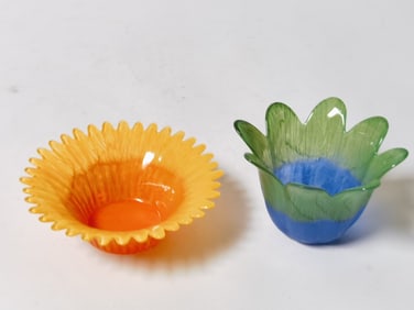 (2) Vintage Art Glass Flower Votives