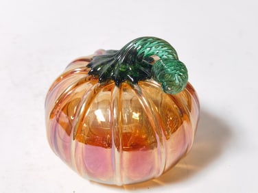 Vintage Iridescent Orange Art Glass Pumpkin