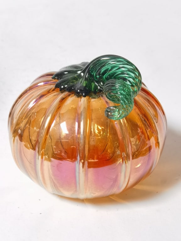 Vintage Iridescent Orange Art Glass Pumpkin (1 of 1)