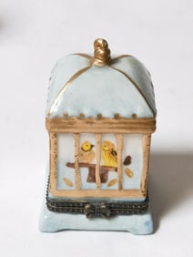 Vintage Porcelain Bird Cage Trinket Box