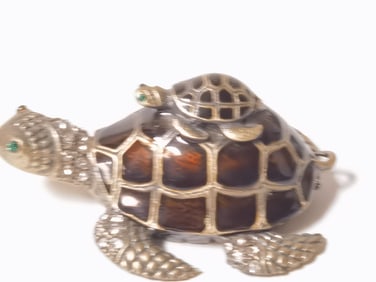 Vintage Enameled Rhinestone Turtle Box