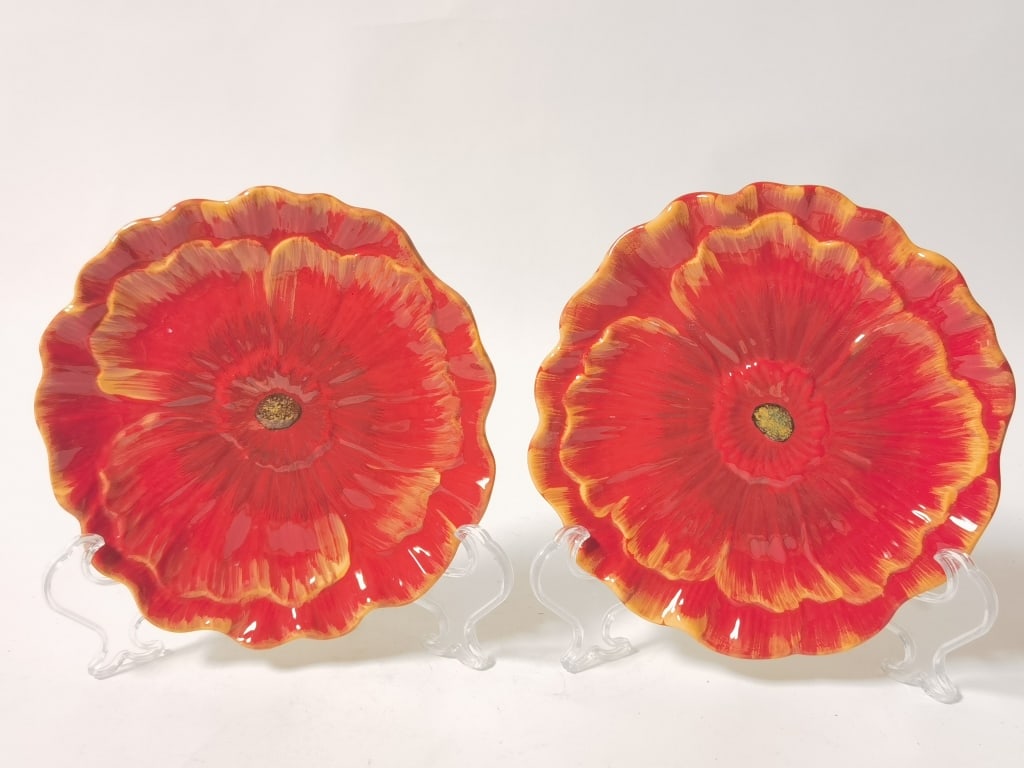Pr. of Pier1Imports Porcelain Poppie Plates: Pr. of Pier1Imports Porcelain Poppie Plates, 8in