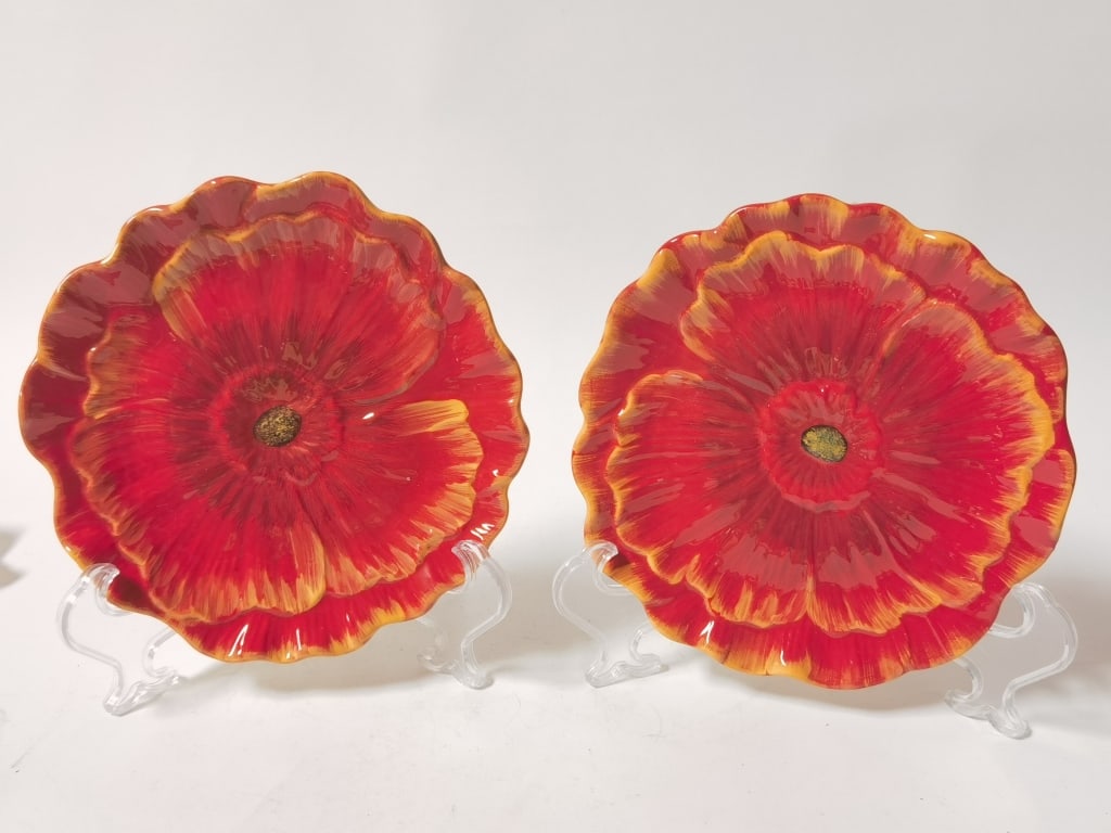 Pr. of Pier1Imports Porcelain Poppie Plates: Pr. of Pier1Imports Porcelain Poppie Plates, 8in