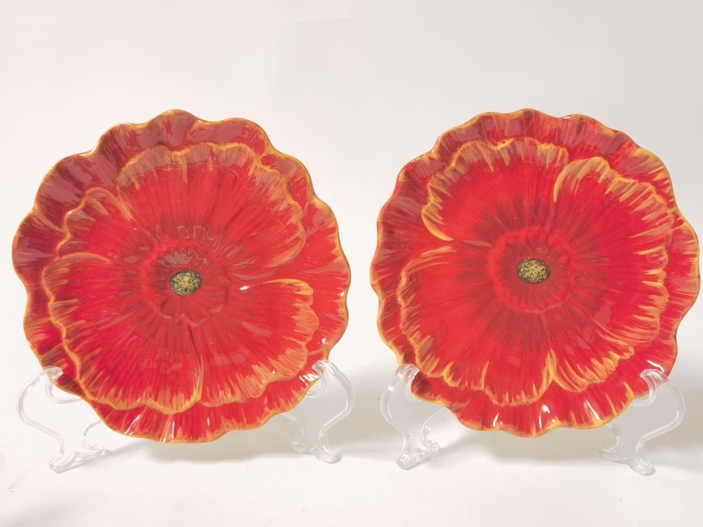 Pr. of Pier1Imports Porcelain Poppie Plates: Pr. of Pier1Imports Porcelain Poppie Plates, 8in