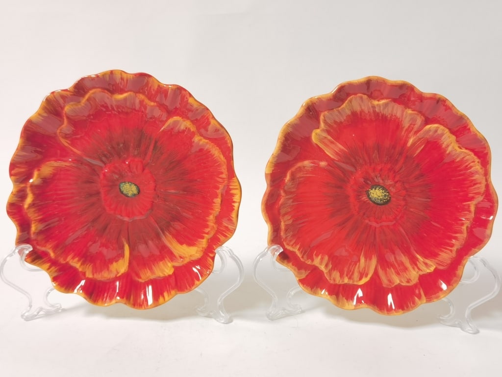 Pr. of Pier1Imports Porcelain Poppie Plates: Pr. of Pier1Imports Porcelain Poppie Plates, 8in
