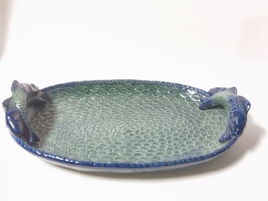 Large Portugal Ceramic Fish Handle Serving Tray