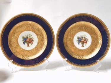 Pr. of Vintage Black Knight Gilt Porcelain Floral