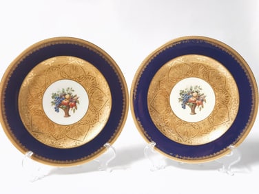 Pr. of Vintage Black Knight Gilt Porcelain Floral