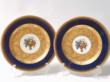 Pr. of Vintage Black Knight Gilt Porcelain Floral