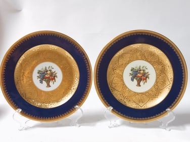 Pr. of Vintage Black Knight Gilt Porcelain Floral