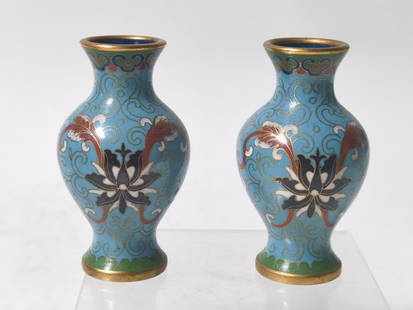 Pr. of Vintage Chinese Cloisonne Vases: Pr. of Vintage Chinese Cloisonne Vases, 3.5in